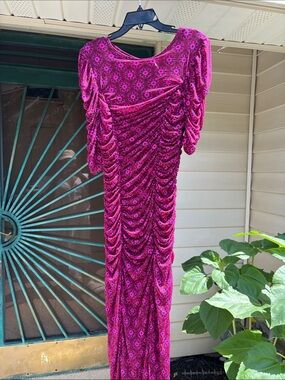 Free People Fuchsia Brielle Floral Ruched Side Slit Maxi Dress